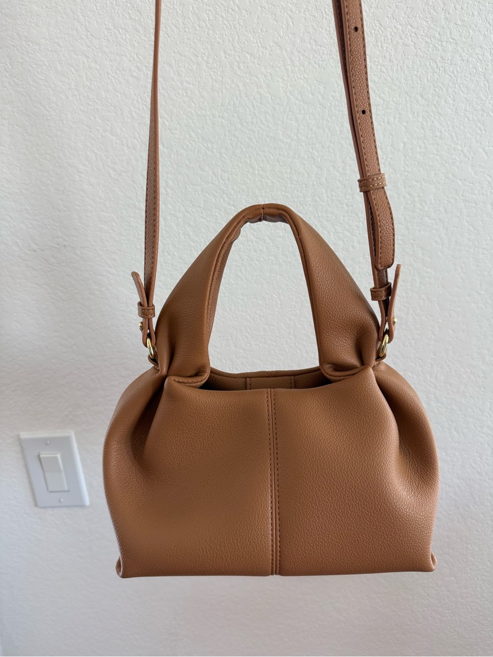 Women's Tan Pebbled Leather Top-Handle Bag - Picture 3 of 9